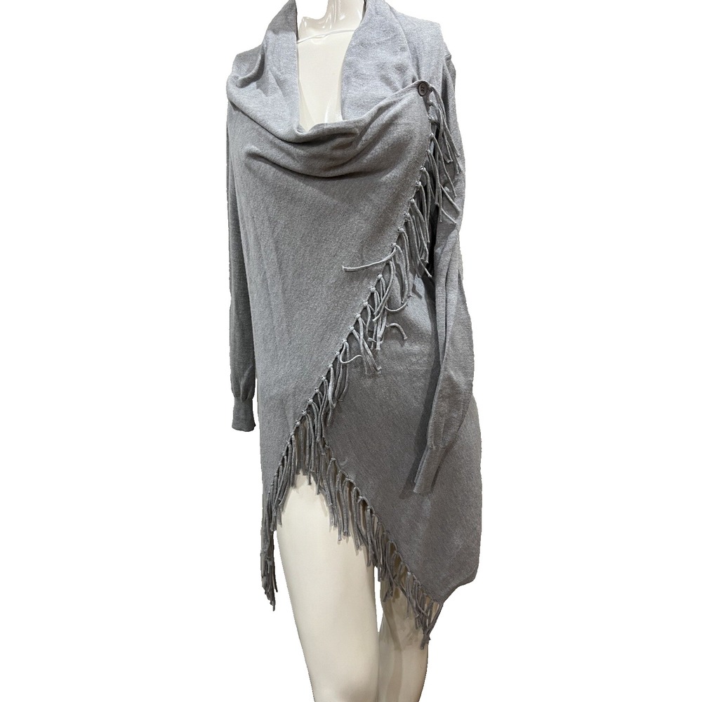 Love Tree Sweater Cardigan  Women's  Gray Fringe Detail Small